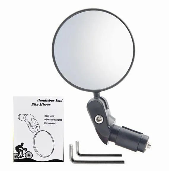 Black foldable convex rearview mirror for a motorcycle showing its 7cm diameter.