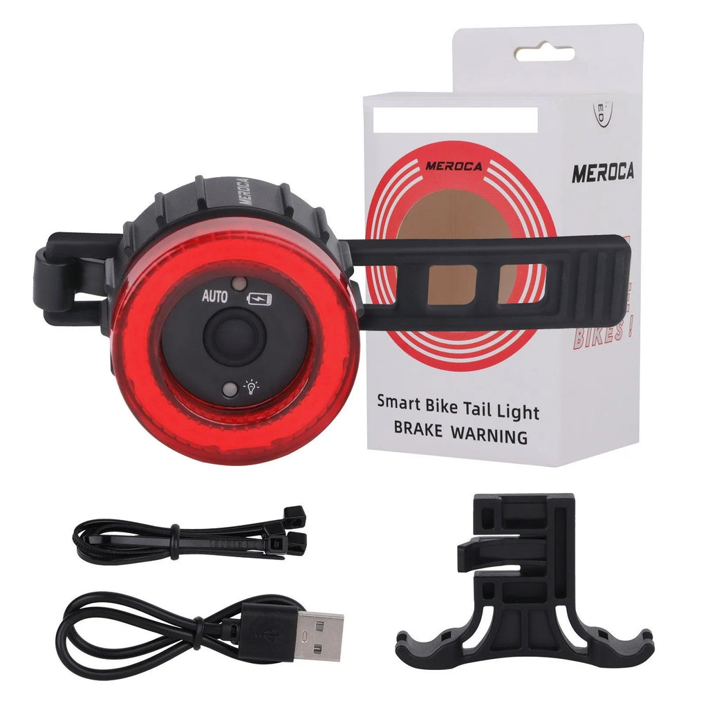 Black intelligent induction brake taillight for bicycle with seat tube mounting bracket