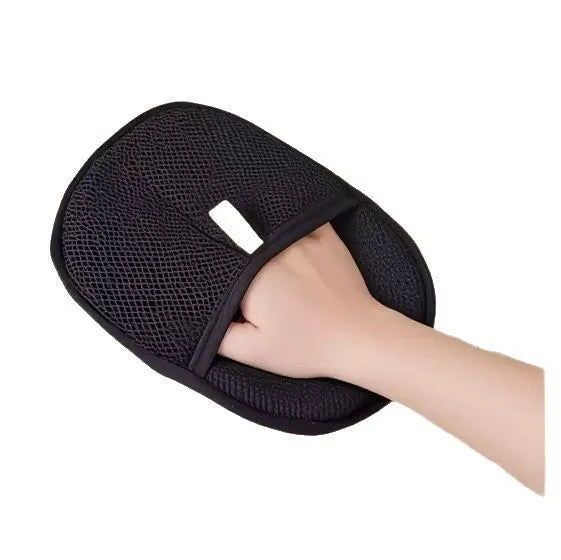 Black pet hair remover mitt with silicone bristles for dog and cat grooming