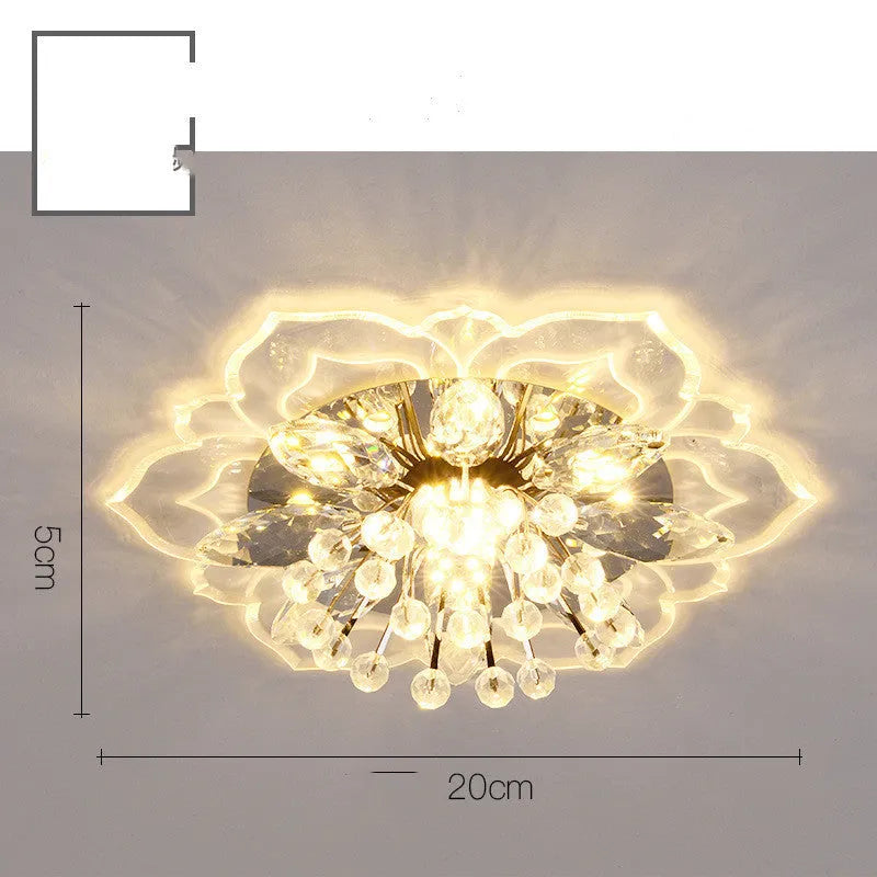 Modern crystal and acrylic ceiling lamp with flower-shaped shade in concealed and exposed installation styles