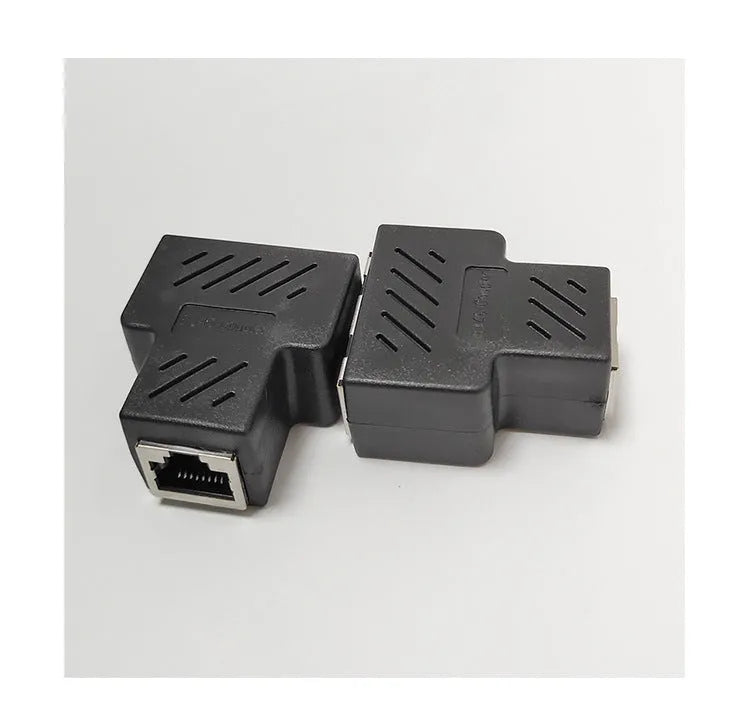 RJ45 network cable splitter adapter in multiple colours dividing one Ethernet connection into two outputs