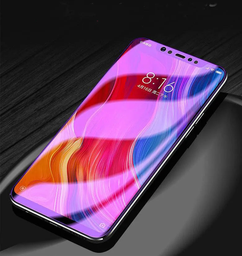 Tempered glass screen protector in violet light finish for Vivo smartphone, full-screen front film with anti-scratch and explosion-proof properties