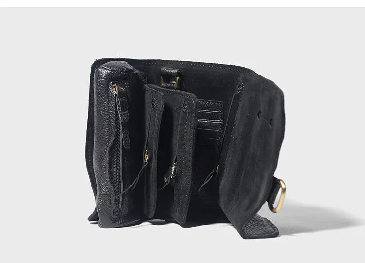 Handmade cow leather vintage wallet with tape closure in black or dark brown colour