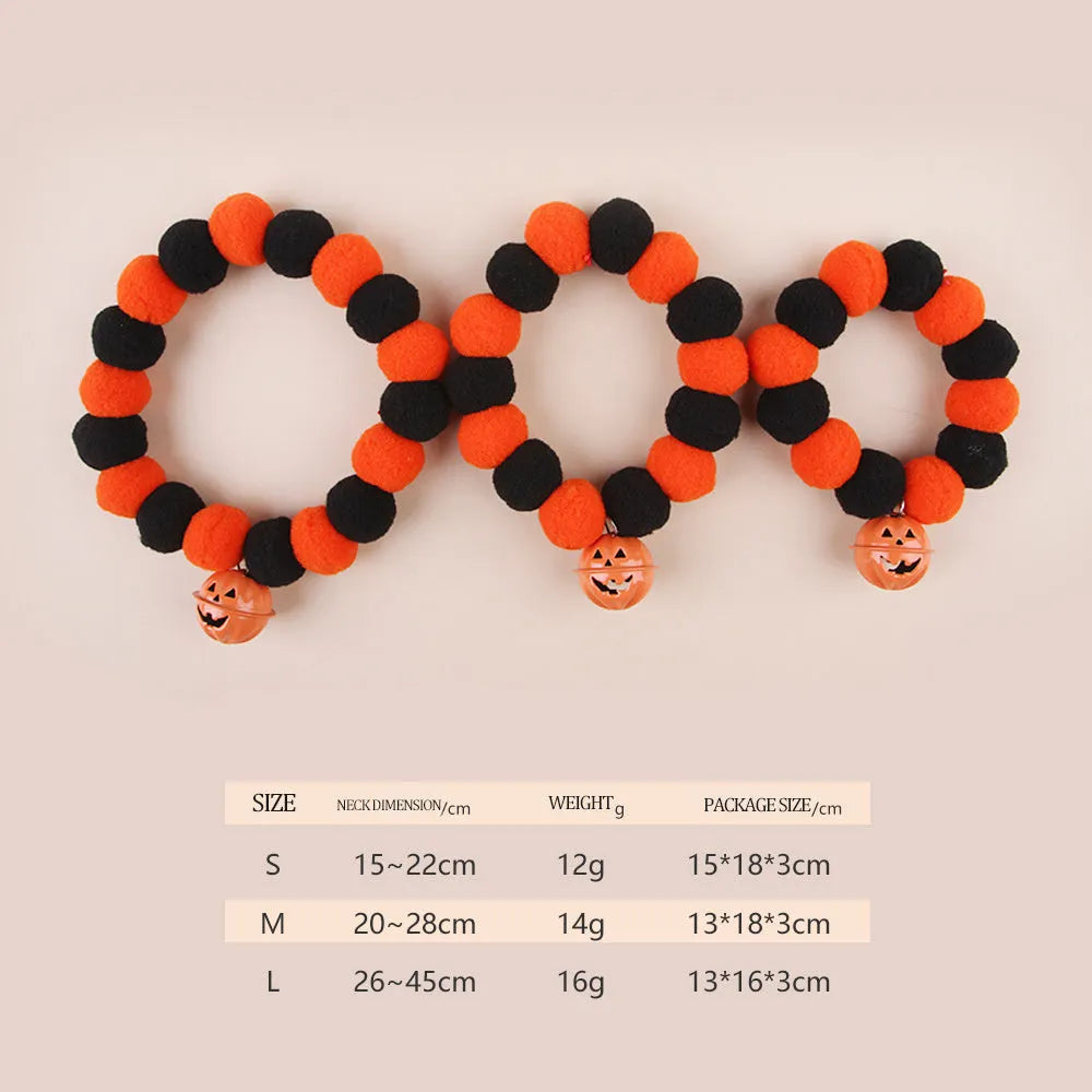 Halloween cat collar with orange pumpkin decoration and plastic buckle closure