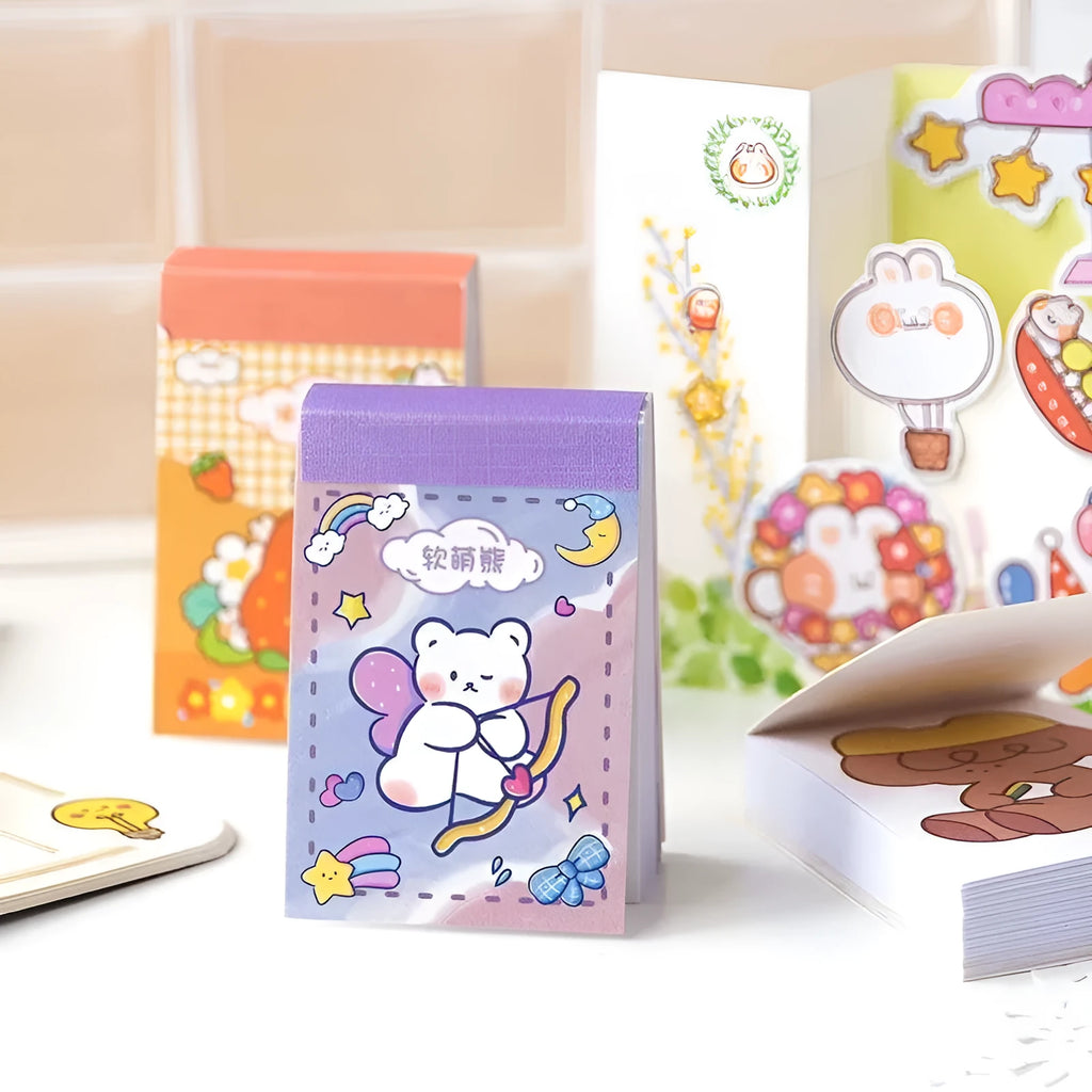 Hand-drawn heart stickers with cartoon characters for notebooks and screen protectors