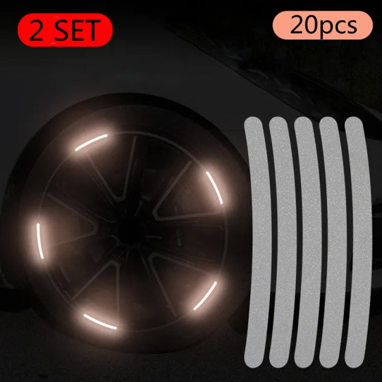 20PCs car wheel hub reflective sticker set showing arc pattern design on PVC material