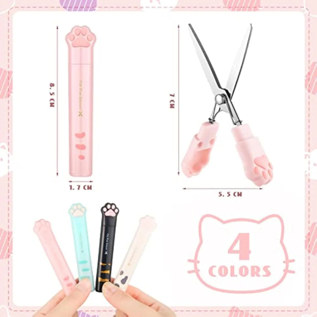 Cat paw folding safety scissors with stainless steel blades in four colour options