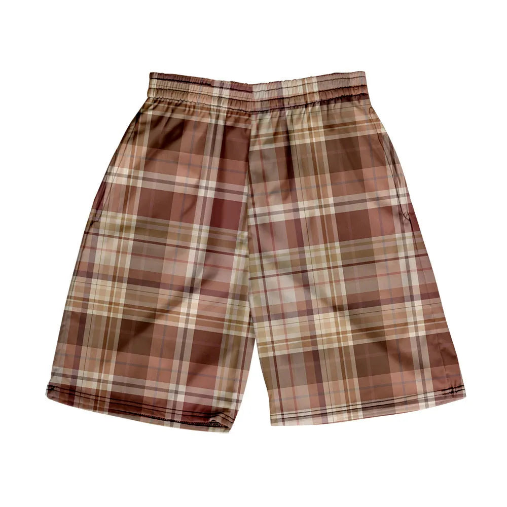 Men's straight-leg plaid casual shorts in polyester fabric, available in multiple colours.