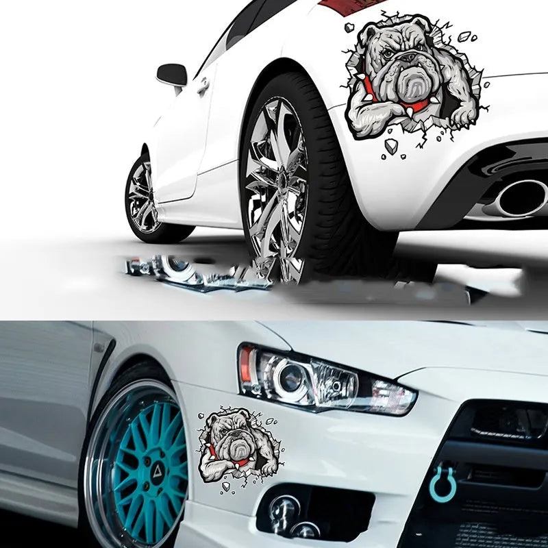 Motorcycle decorative sticker with grey dog pattern measuring 17cm by 17cm