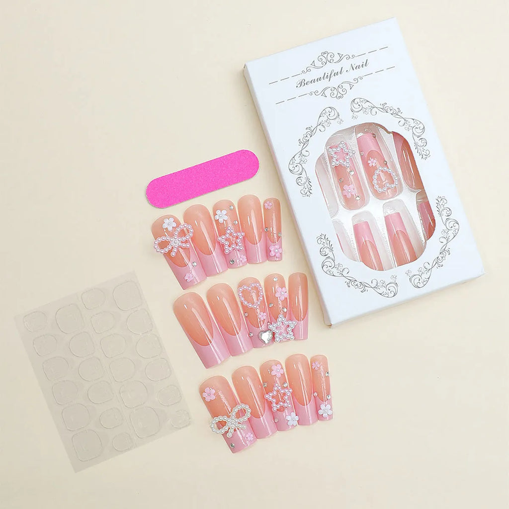 French spot drill bow nail art decorations in love pattern design, colour XB-70-48, in plastic armour suit.