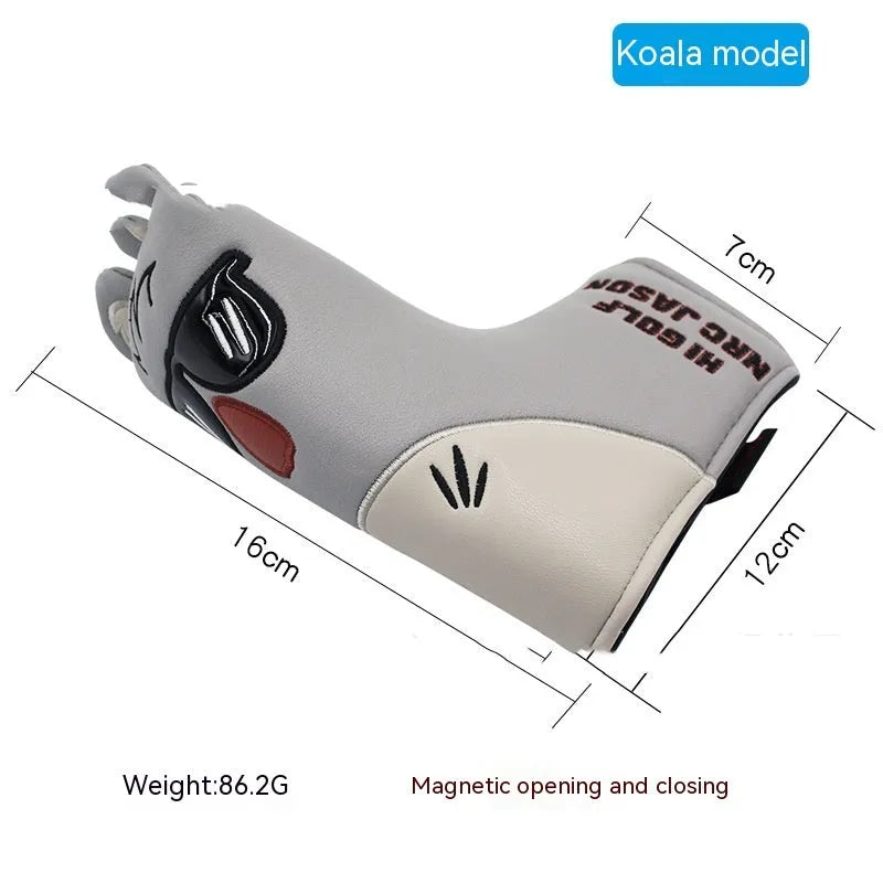 Golf straight bar putter sleeve in various designs including four-leaf clover and animal motifs