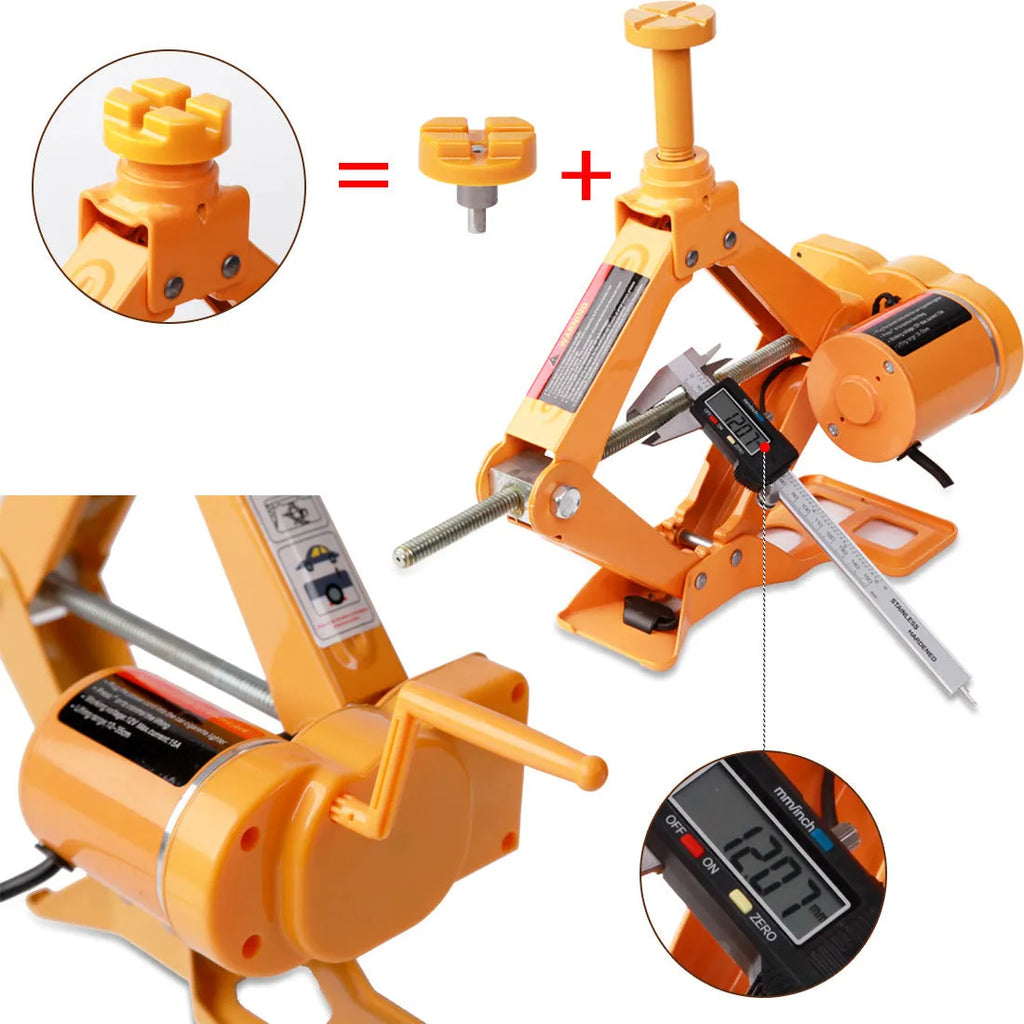 Yellow car electric jack set with electric wrench for 12V vehicle operation