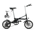 Matte black 14-inch one-second folding bicycle with dual disc brakes and carbon steel frame