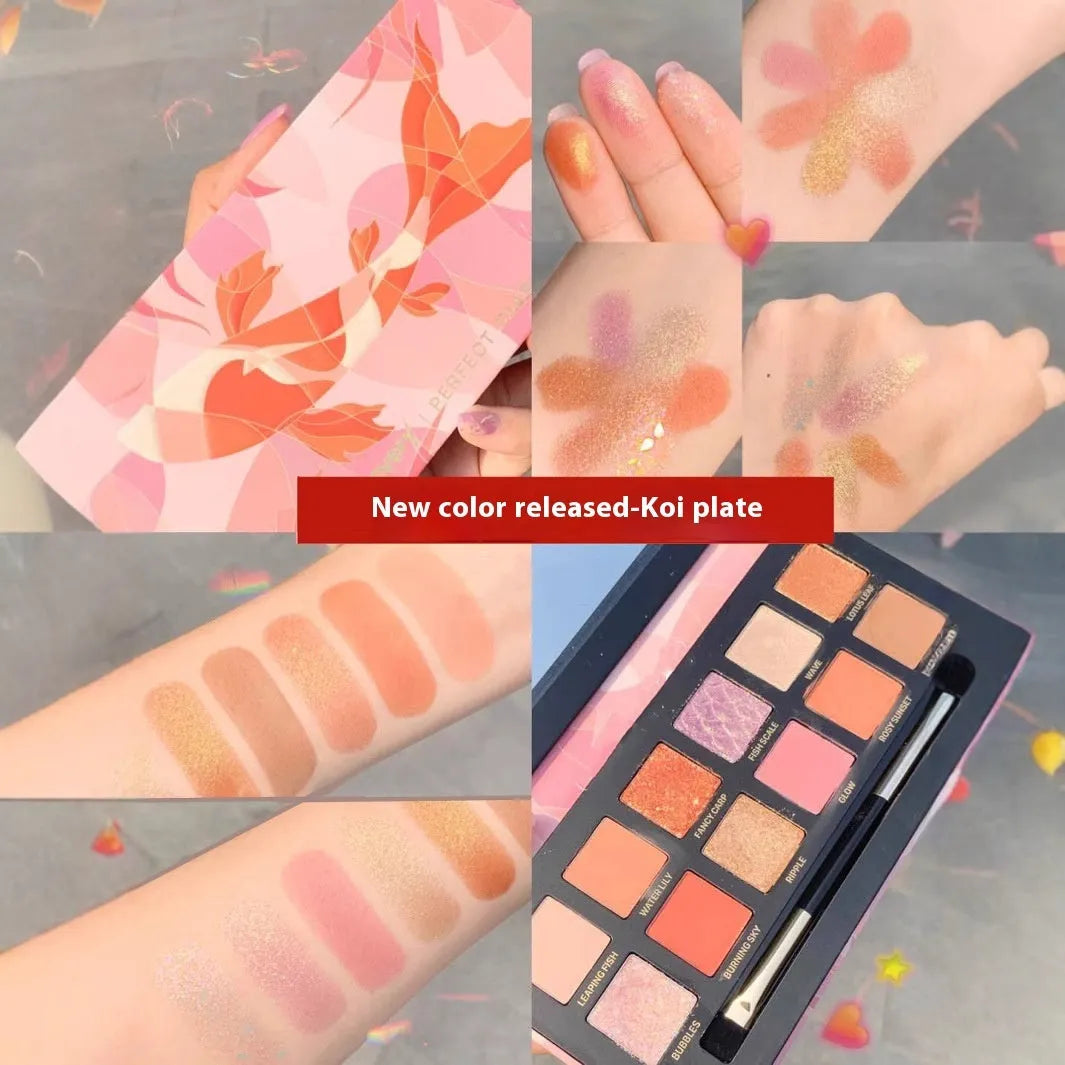 Explorer twelve-colour animal themed pressed powder eye shadow palette open to show shades