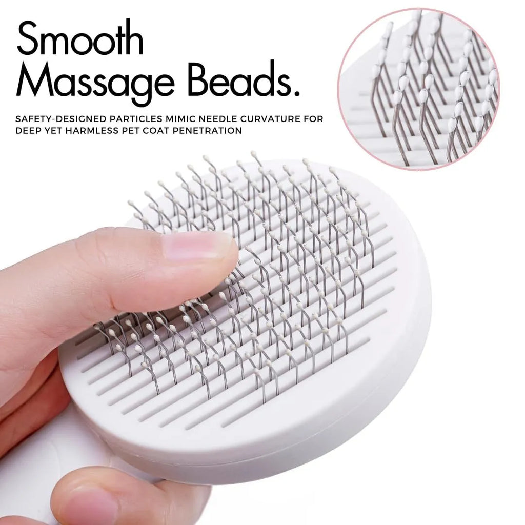 Blue self-cleaning slicker brush for dog and cat grooming with stainless steel pins