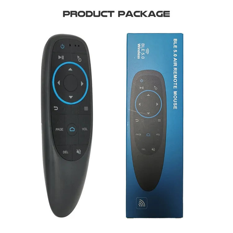 G10 and G10S Pro intelligent wireless voice remote controls on a table, showing silicone buttons and plastic shell.