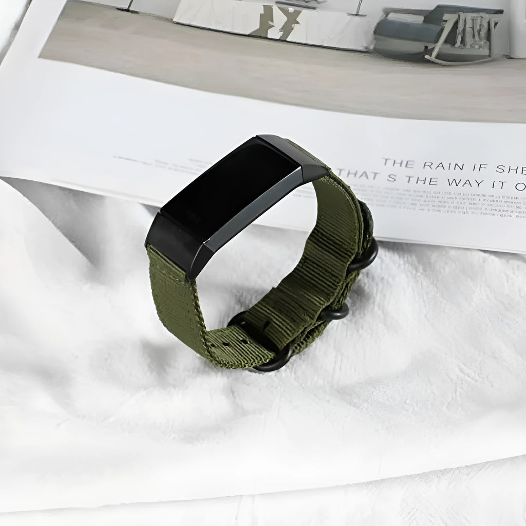 Army Green nylon three-ring buckle replacement strap for Fitbit Charge fitness trackers