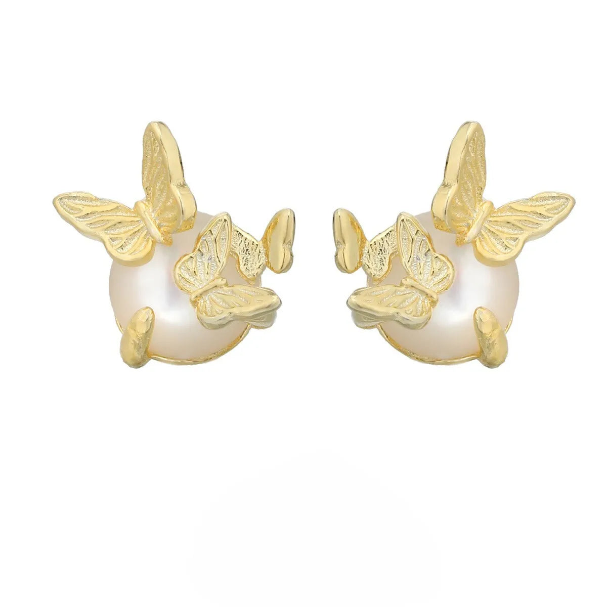 925 sterling silver butterfly ear studs with electroplated gold colour finish