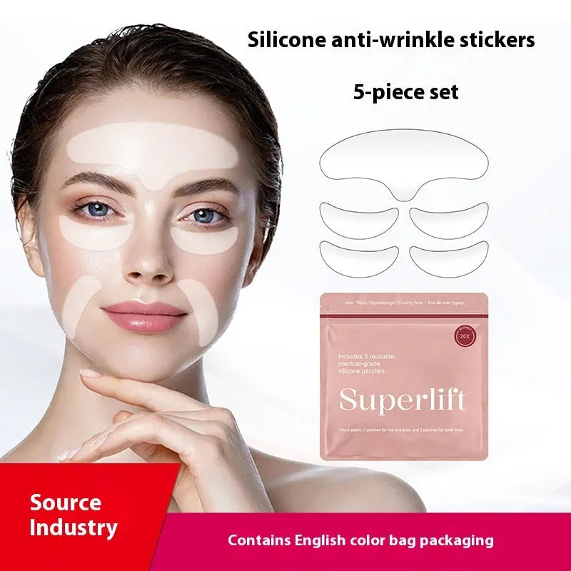 5-piece silicone anti-wrinkle face stickers set for wrinkle removal and prevention skincare