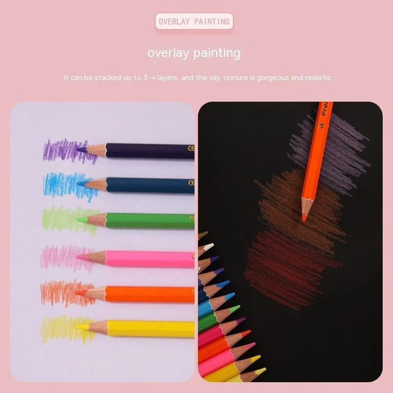Set of double-ended wooden colour pencils showing two colour tips, suitable for student and studio art projects