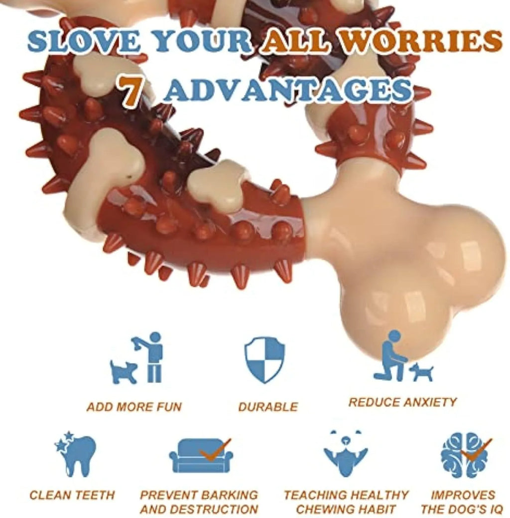 Bone-shaped natural rubber dog molar chew toy for teeth grinding and anxiety relief in two size options