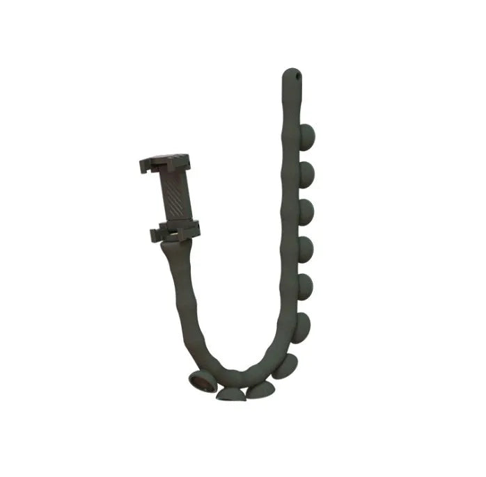 Flexible rubber phone holder with suction cup mount showing 360 degree rotation capability