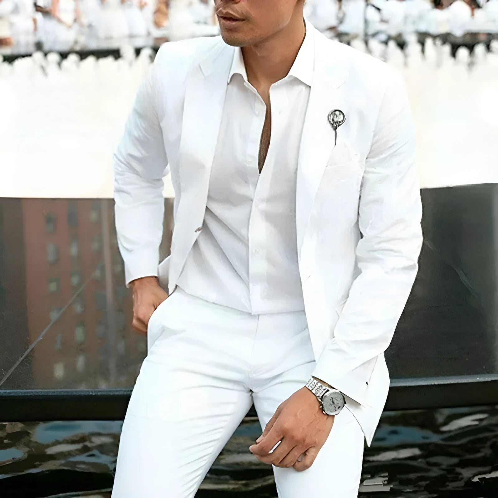 White men's two-piece slim fit wedding suit with jacket and trousers