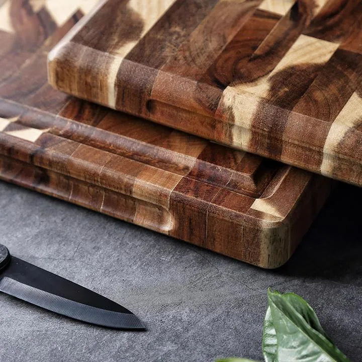 Brown acacia wood parquet cutting board 3cm thick for kitchen food preparation