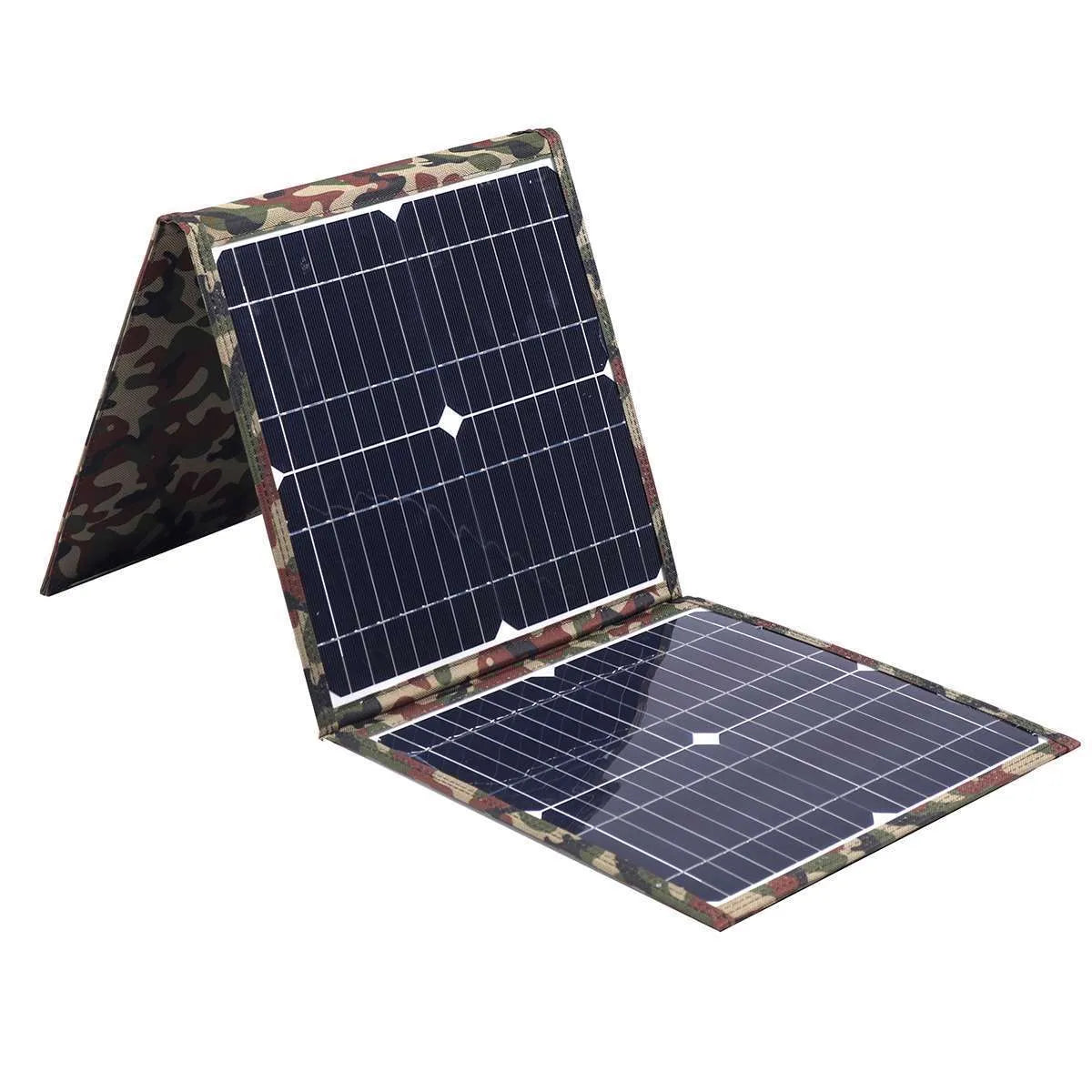 Black portable foldable 36W solar panel with car charger and USB accessories for outdoor device charging