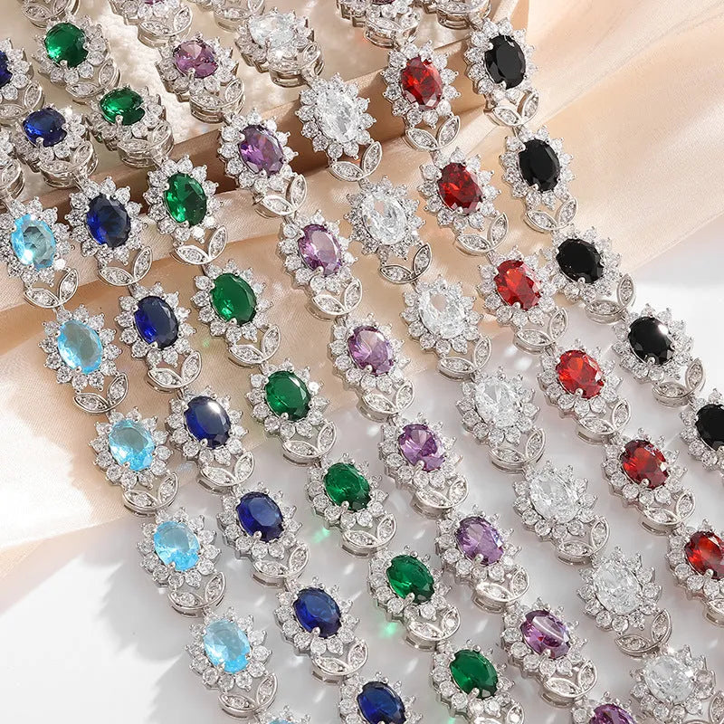 Women's simple inlaid zircon bracelet in environmentally friendly alloy with nine gemstone colour options