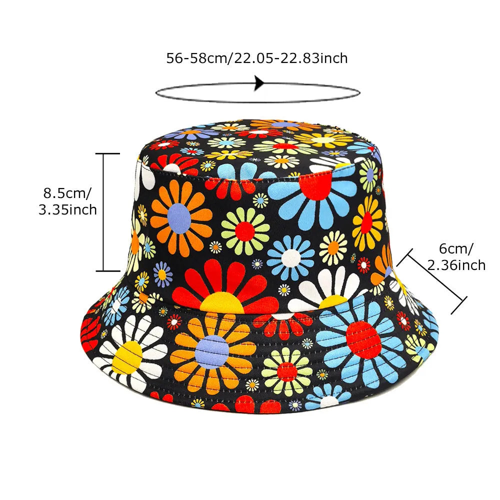 Colourful floral pattern polyester bucket hat with dome crown in size M