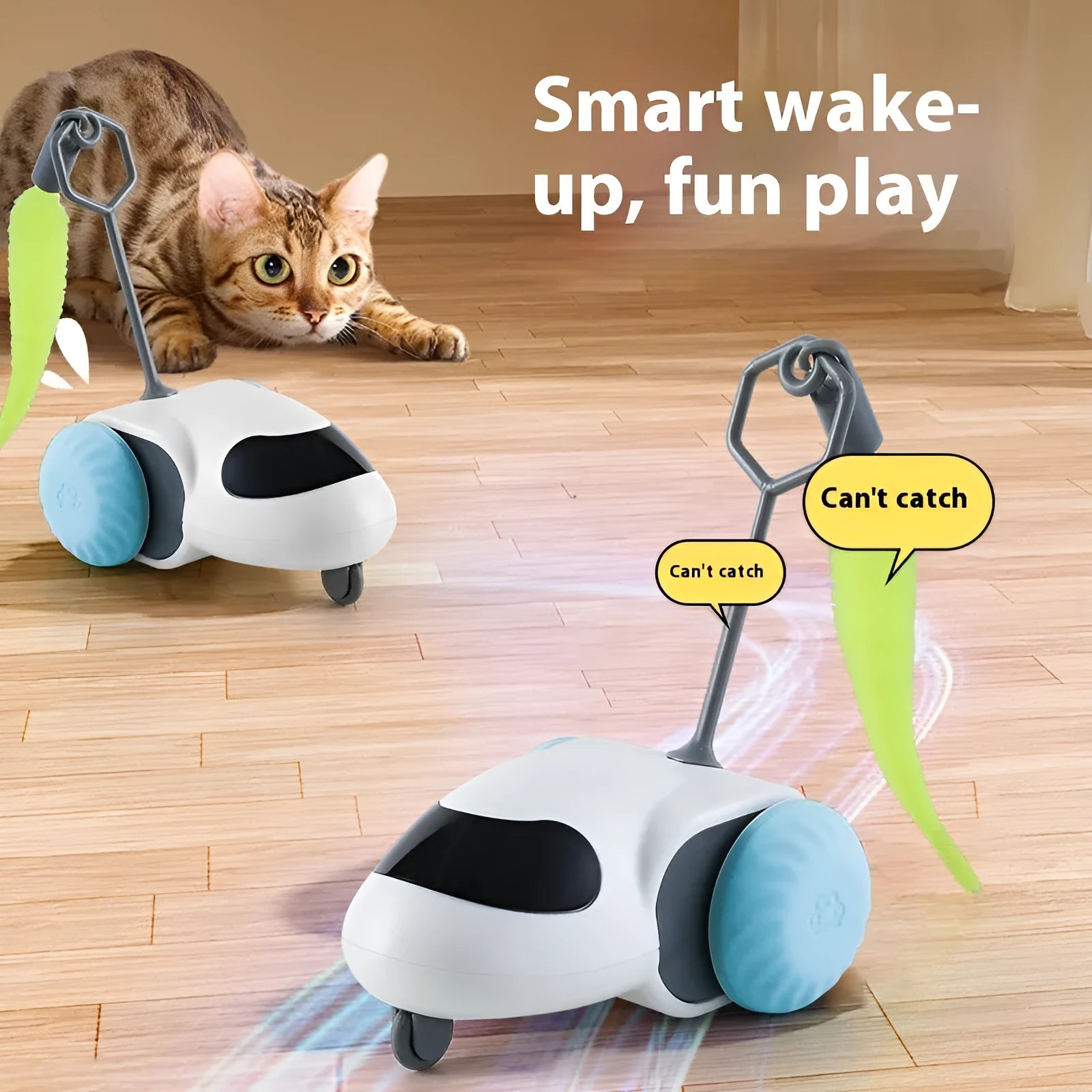 Light grey blue electric cat toy car with gravity sensor and Type-C charging port