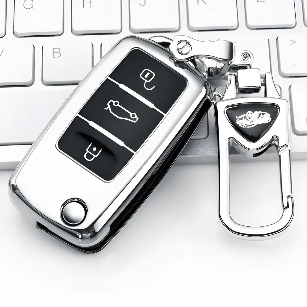 VW Model A folding car key case in TPU with Langham buckle, shown in four colour options