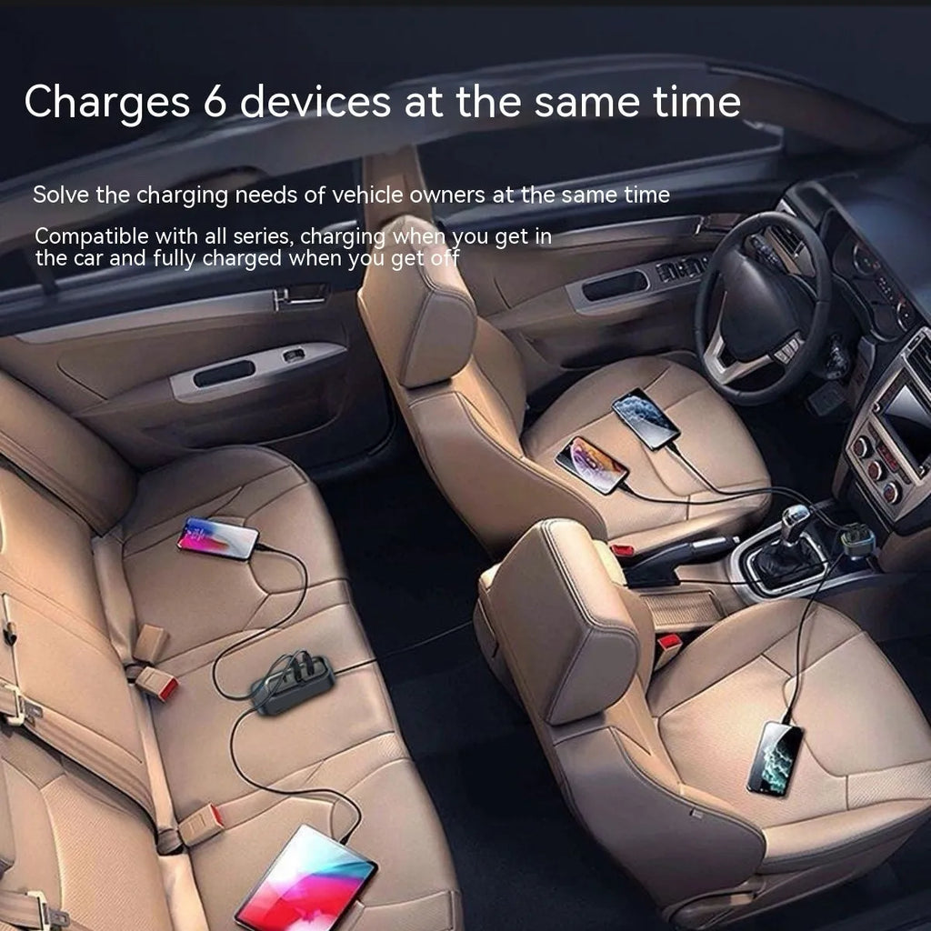 Retractable car cigarette lighter charger with multiple USB ports for charging devices