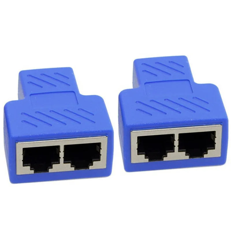 RJ45 network cable splitter adapter in multiple colours dividing one Ethernet connection into two outputs