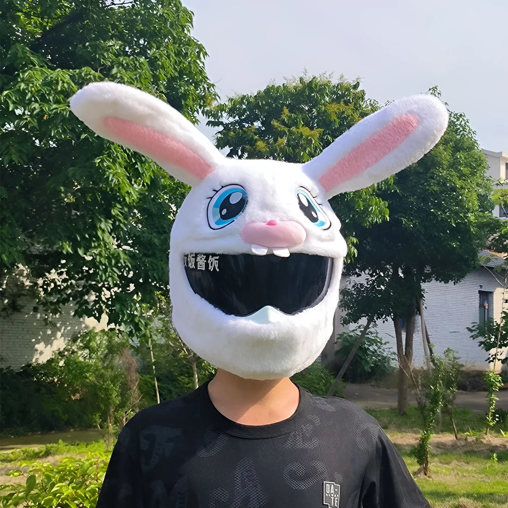 White rabbit helmet cover with long ears for electric motorcycle protection