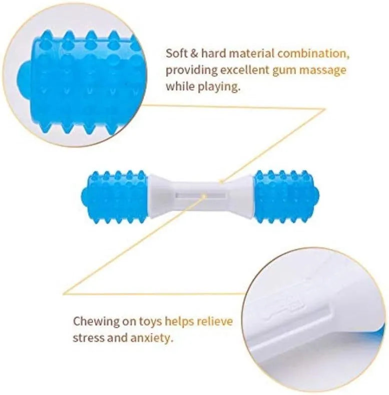 Dual-colour puppy teething chew toy made from TPR rubber and PU materials in three sizes
