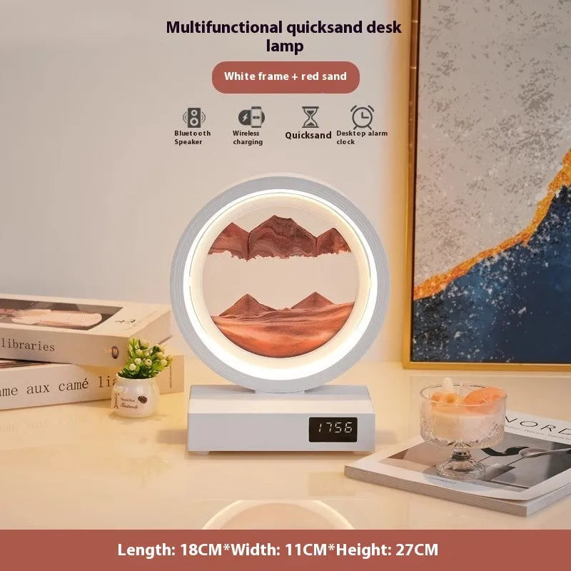 Creative quicksand painting clock night lamp with wireless charger and speaker, multiple colour options, white frame