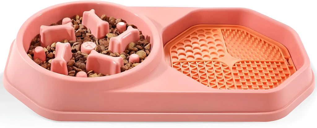 Blue interactive slow feeder dog bowl with puzzle design and non-slip base for small medium dogs