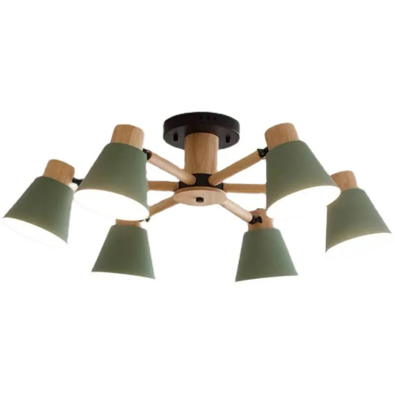 Nordic Macaron style ceiling pendant light with ironwood frame, shown in a two-tone colour option with multiple light heads.