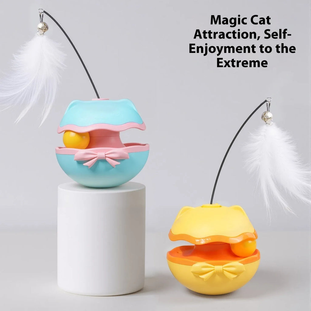 Electric cat toy tumbler in lemon yellow, sky blue and soft fog grey colour options