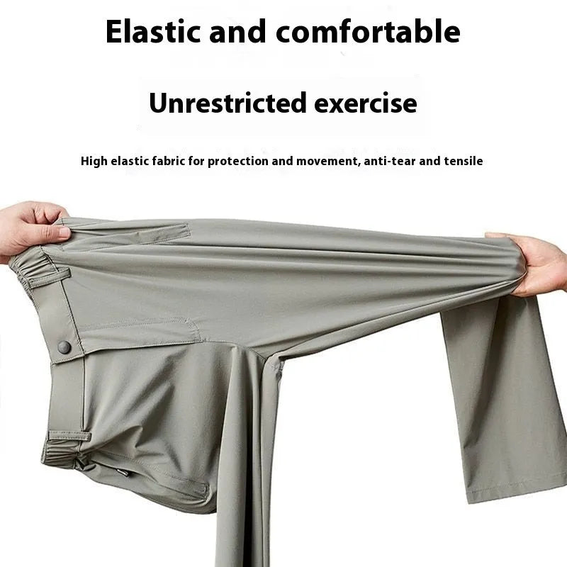 Men's ice silk leisure trousers in straight loose fit with high elasticity waistband