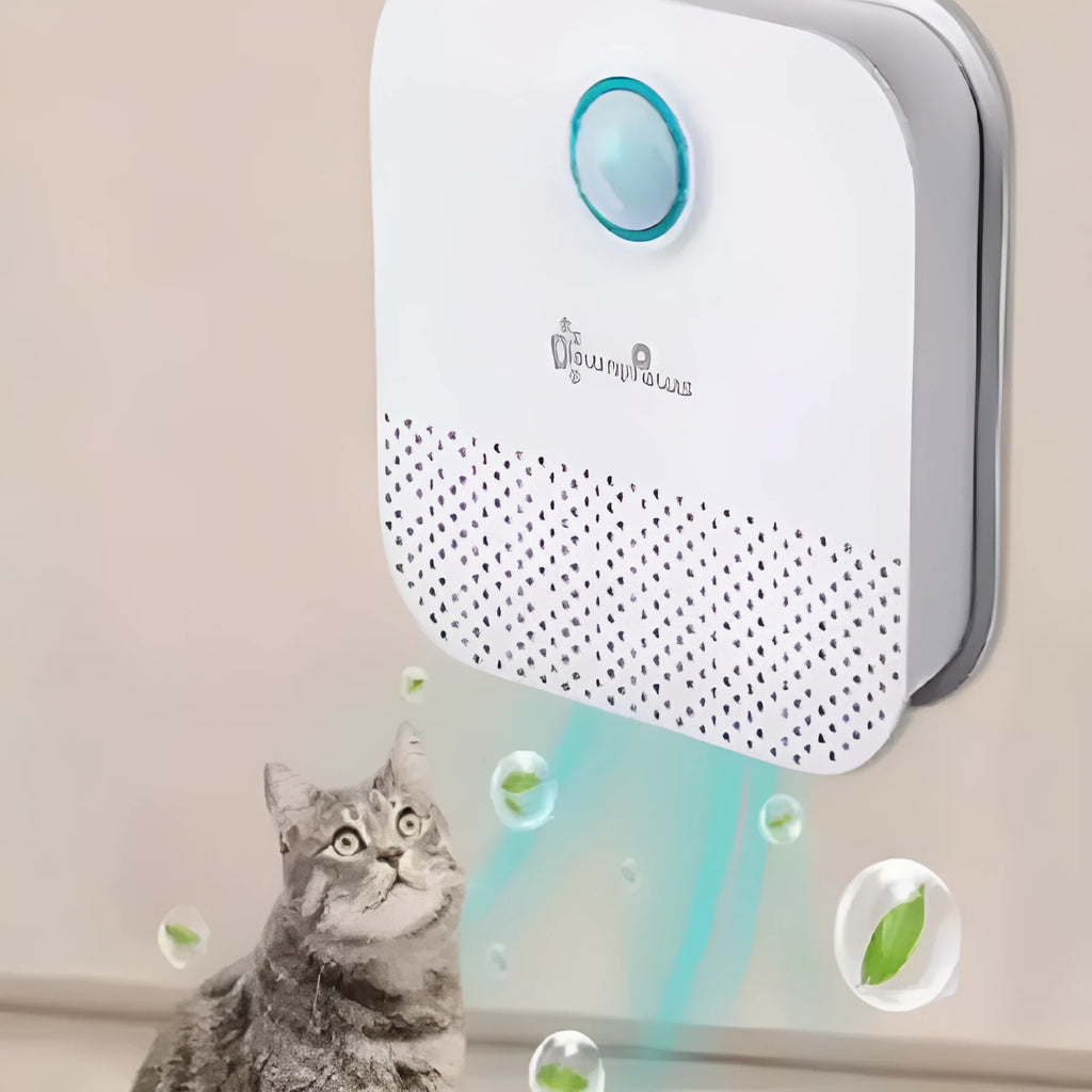 White DownyPaws 4000mAh smart cat litter odour purifier with compact cubic design.