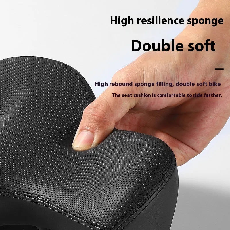 Black leather bicycle seat cushion with polyurethane foam padding for shock absorption