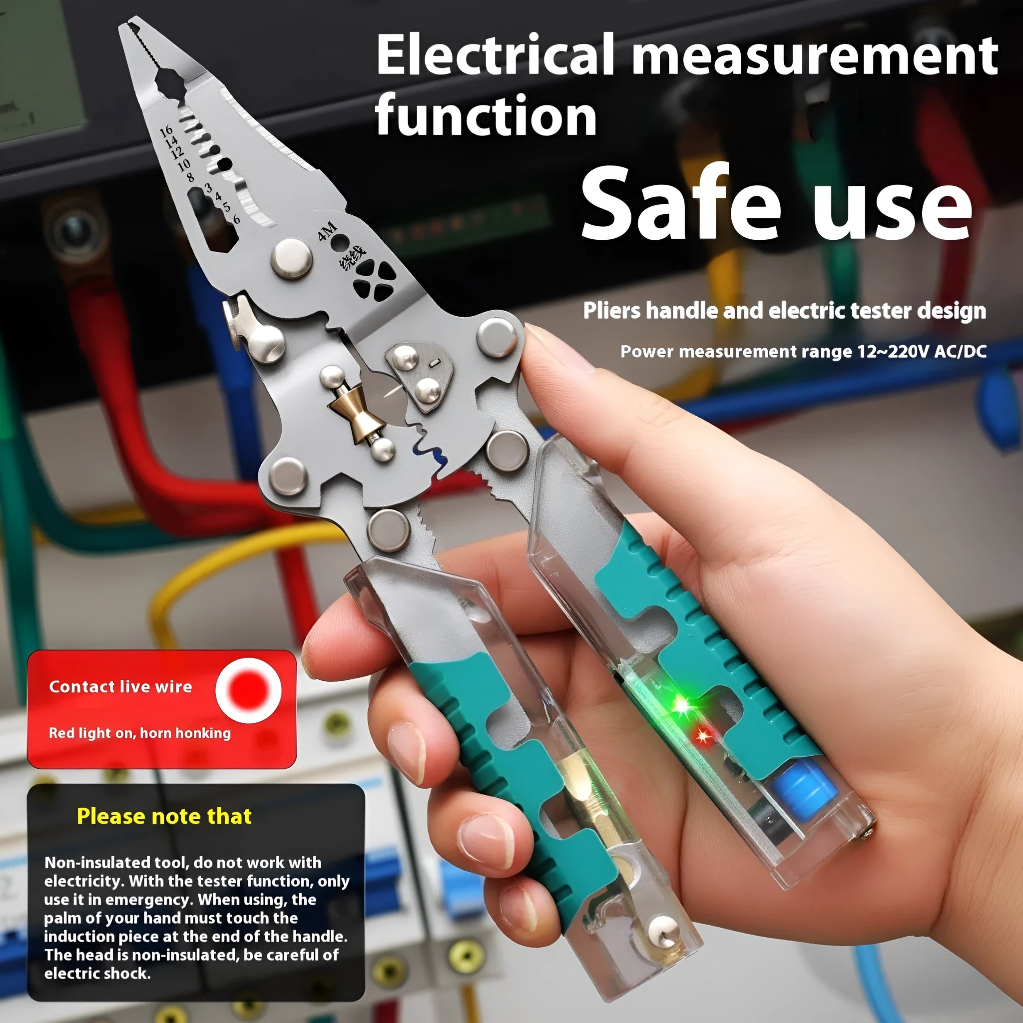 Multi-functional electric pointed pliers wire stripper with rust-resistant Luo ni steel cutting edges.