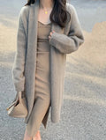 Women's knitted cardigan with V-neck and mid-length 65cm design in multiple colour options
