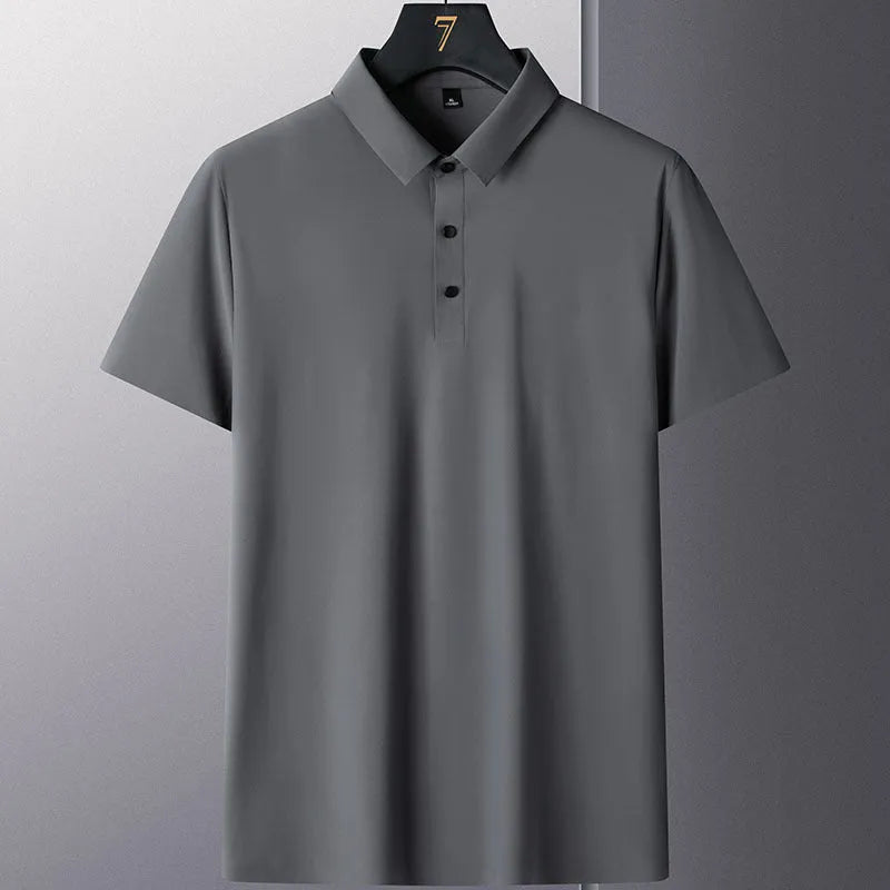 Men's solid colour non-iron short sleeve business casual shirt on a hanger