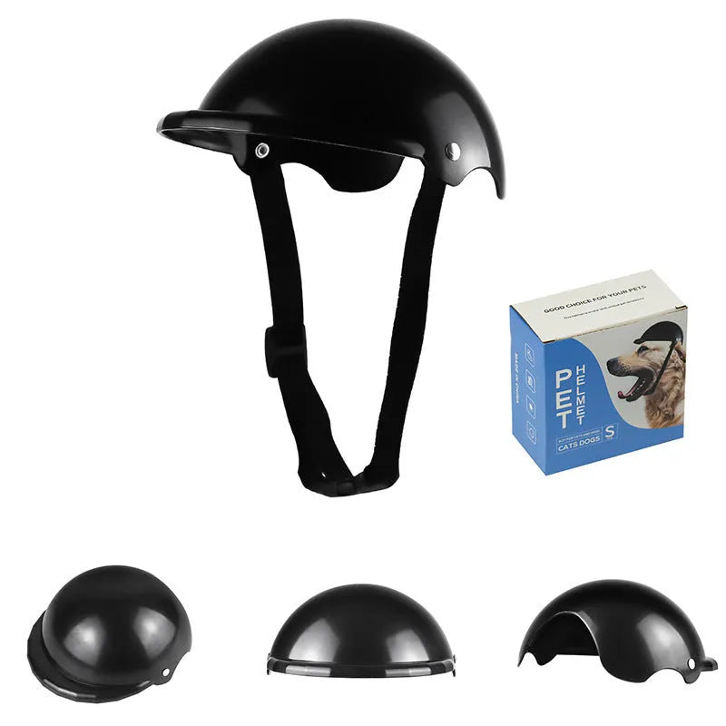 Small S size plastic pet motorcycle helmet in pink, black, yellow, or green monochrome colour.