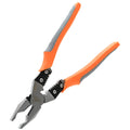 Orange multi-function wire cutter pliers with plastic handle and alloy steel jaws.