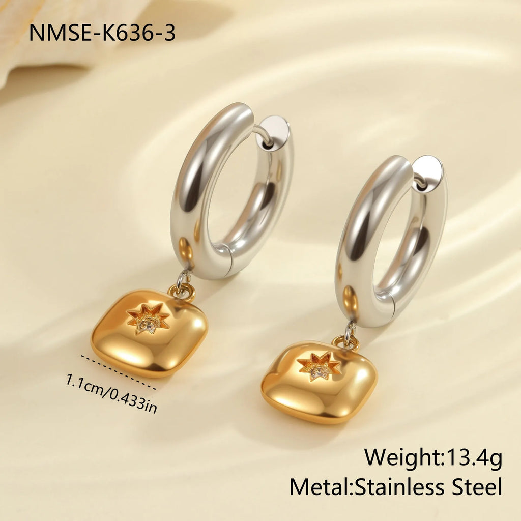 Women's Christmas tree earrings with heart and star geometry in stainless steel with gold electroplated finish